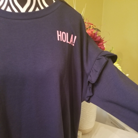 NEW Thereabouts HOLA Long Sleeve Sweater Dress Girls Navy 3XL Plus Flutter - Picture 2 of 8